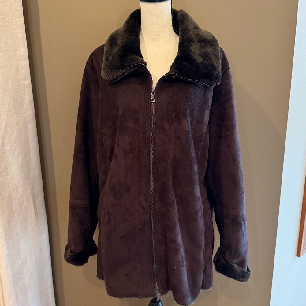 Beautiful Women's Java Brown Suede Fur Lined Midi Coat, Fall Size Large or XL